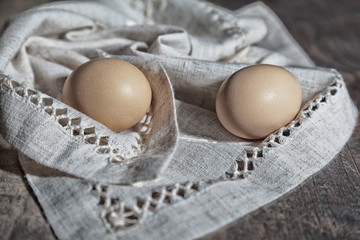 Eggs on a linen cloth