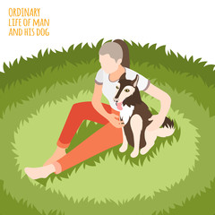 Ordinary Life And Dog Isometric Background