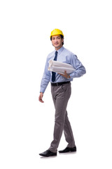 Young male architect isolated on white 