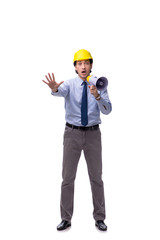 Young male architect isolated on white 