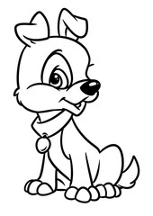 Little beautiful happy puppy animal character cartoon illustration isolated image coloring page