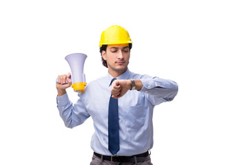 Young male architect isolated on white 