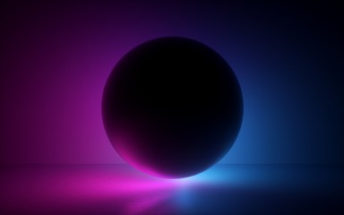 3d render, black ball in neon light, abstract background, blank sphere, globe model, laser show, esoteric energy, abstract background, ultraviolet spectrum