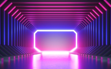 3d render, abstract neon background, blank frame, virtual reality screen, ultraviolet spectrum,...