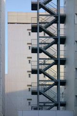 Exterior wall of the building and emergency stairs              