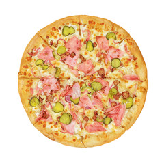 Pizza top view isolated