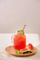 Watermelon juice on white background , healthy drink