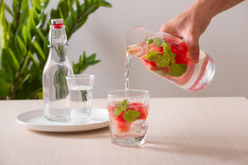 infused water of watermelon on white background