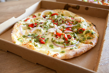 Chicken Pesto Pizza in Delivery Box