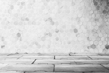 Abstract background from empty room with triangle shape on wall with concrete floor pattern. Shadow...
