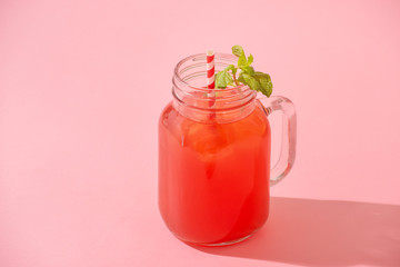 Watermelin jiuce on the pink background