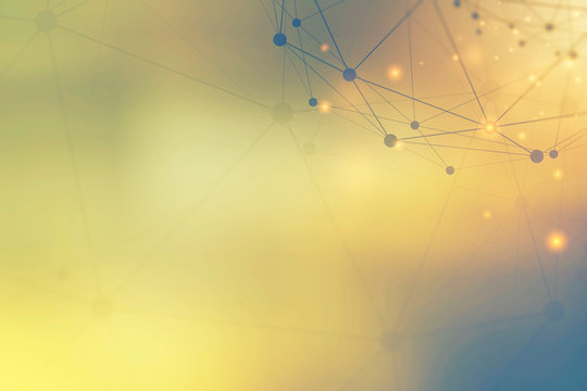 Technology background from connection dots and lines icons on yellow background. Abstract backdrop.