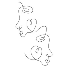 Fine one line drawing abstract two faces. Minimalism art, aesthetic contour. Single line couple portrait. Modern minimalist vector illustration - 261775105