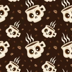 Deurstickers Koffie Koffie schedel naadloze patroon achtergrond