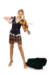 Fototapeta premium Woman violin player isolated on white