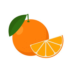 Orange illustration. Fruit. Vector. Flat design. 