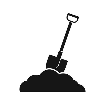 Shovel in soil icon. Vector. Flat design. Isolated.