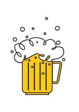 Color vector image of a beer mug. Drink with a lot of foam. Draught beer. Animated image.