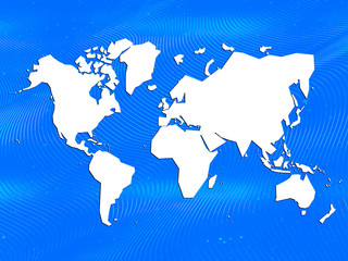 World map schematic in white on blue as an educational tool