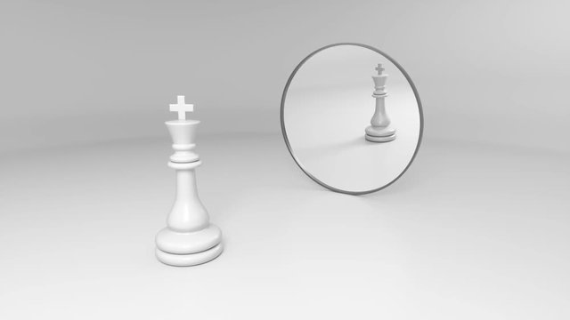 white king stands in front of the mirror