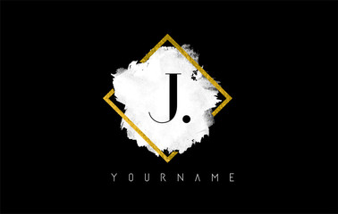 J Letter Logo Design with White Stroke and Golden Frame.