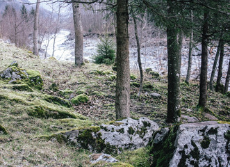 River Weisse Lütschine in Lauterbrunnen, Switzerland in the Bernese Alps