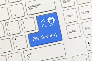 White conceptual keyboard - File Security (blue key with folder and lock symbols)