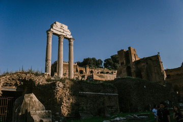 ROME, ITALY - 12 SEPTEMBER 2018: Ruins of the Roman forum