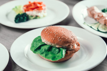 close up. hamburger on the table in the restaurant .