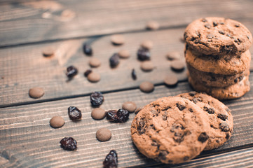 Chocolate cookies on a wooden table