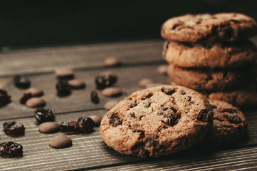 Chocolate cookies, chocolate chip cookies on the table