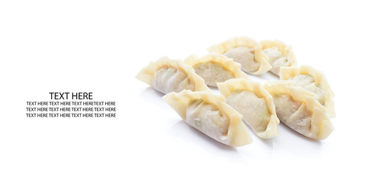 raw dumplings or gyoza isolated on white background