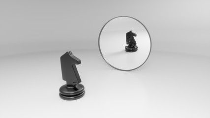 black knight sees his broken reflection in the mirror, 3d illustration