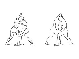 Two wrestlers competing