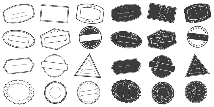 Empty stamp frames set with grunge texture. Stamps or seals without text. Vector illustration.