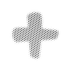 Halftone Dotted plus or cross sign. Vector illustration isolated on white background