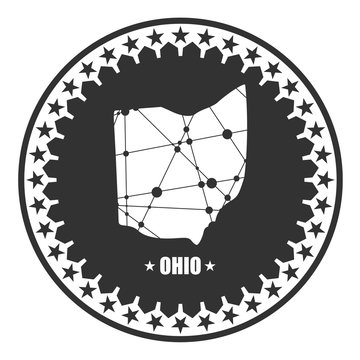 Image relative to USA travel. Ohio state map textured by lines and dots pattern. Stamp in the shape of a circle