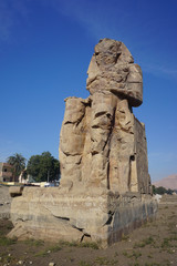 Luxor, Egypt: One of the Colossi of Memnon (1350 BC), two massive statues of the Pharaoh Amenhotep III, who reigned during the 13th Dynasty.