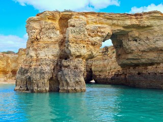 Beautiful caves in turquoise water between Albufeira and Benagil cave