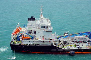 Close view on the tanker ship accommodation.