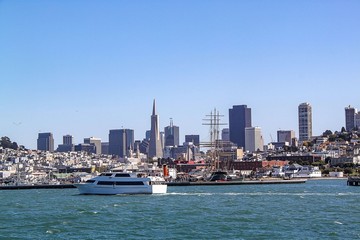 Fototapeta na wymiar Amazing view on San Francisco, California. Blue sky background. Beautiful backgrounds.