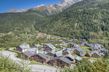 Looking down on the picturesque Alpine Village of Les Contamines-Montjoie