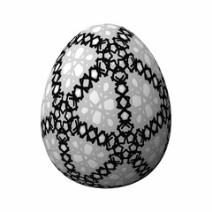Artfully designed and colorful easter egg, ornate geometric and abstract colored pattern on white background