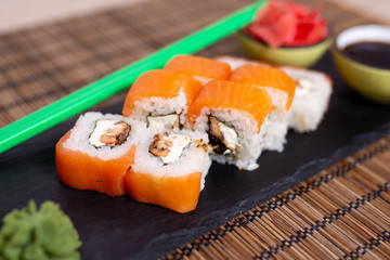 Sushi, rolls, fish, sauce