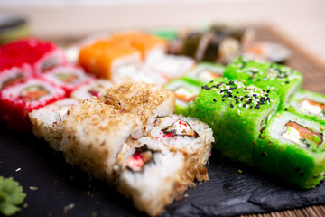 Sushi, rolls, fish, sauce
