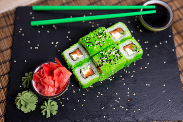 Obraz na płótnie Canvas Sushi, rolls, fish, sauce