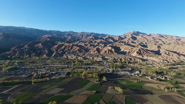 Bamyan, Afghanistan. Rotation. Pan Right.  Aerial. Birds eye view. 