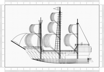 Old Sailing Ship Architect Blueprint 