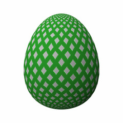 Artfully designed and colorful easter egg, ornate geometric and abstract colored pattern on white background