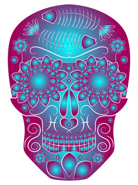 illustration of the skull, a symbol of the traditional Mexican holiday Day of the dead and the Day of angels